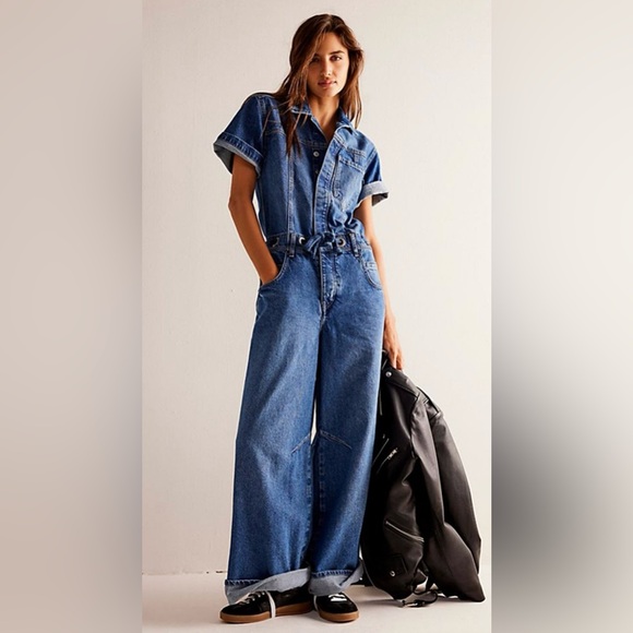 NEW FREE PEOPLE WE THE FREE EDISON WIDE LEG COVERALL - Picture 1 of 4
